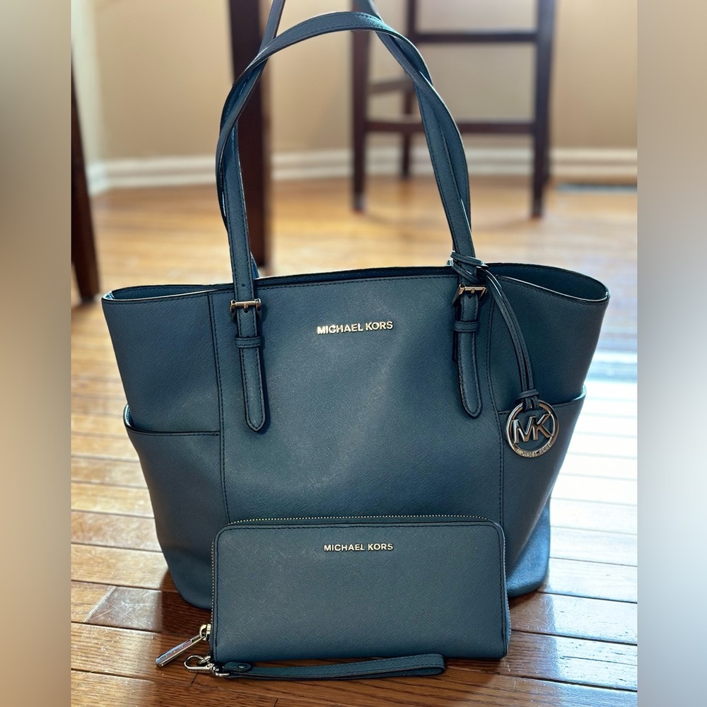 Michael Kors Denim Blue Purse and matching Wrist Wallet